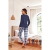Ekouaer Womens Pajama Sets Long Sleeve Pjs with Jogger Pants Soft Sleepwear(Dark Blue Plaid)