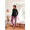 Ekouaer Womens Pajama Sets Long Sleeve Pjs with Jogger Pants Soft Sleepwear(Dark Pink Plaid)