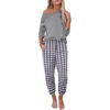 Ekouaer Womens Pajama Sets Long Sleeve Pjs with Jogger Pants Soft Sleepwear(Grey and White Plaid)
