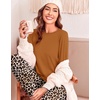 Ekouaer Womens Pajama Sets Long Sleeve Pjs with Jogger Pants Soft Sleepwear(Light Brown Leopard)