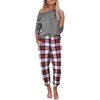 Ekouaer Womens Pajama Sets Long Sleeve Pjs with Jogger Pants Soft Sleepwear(Red and Grey Plaid)