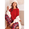 Ekouaer Womens Pajama Sets Long Sleeve Pjs with Jogger Pants Soft Sleepwear(Red and White Plaid)
