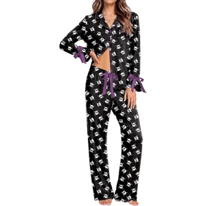 Ekouaer Womens Long Sleeve Pajamas Set Button Down Pj Sets Cute Bow Tie Pjs(Halloween Skeleton)