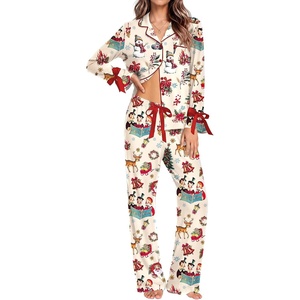 Ekouaer Womens Long Sleeve Pajamas Set Button Down Pj Sets Cute Bow Tie Pjs(Santa Claus and Bells)