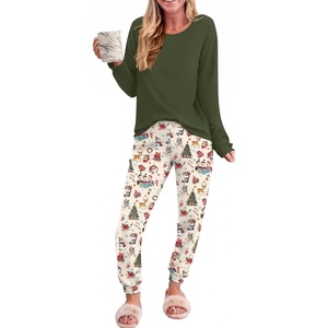 Ekouaer Womens Pajama Sets Long Sleeve Pjs with Jogger Pants Soft Sleepwear(Christmas Printed)