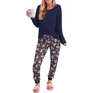 Ekouaer Womens Pajama Sets Long Sleeve Pjs with Jogger Pants Soft Sleepwear(Gingerbread Man)