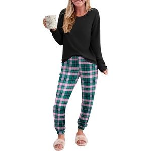 Ekouaer Womens Pajama Sets Long Sleeve Pjs with Jogger Pants Soft Sleepwear(Green Plaid)