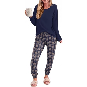 Ekouaer Womens Pajama Sets Long Sleeve Pjs with Jogger Pants Soft Sleepwear(Leopard Yak)