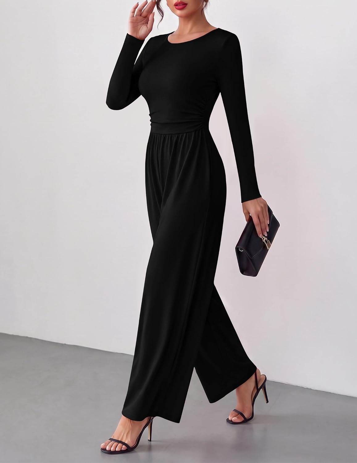 image:imageEkouaer Long Sleeve Jumpsuits for Women Dressy Fall One Piece OutfitsAblack