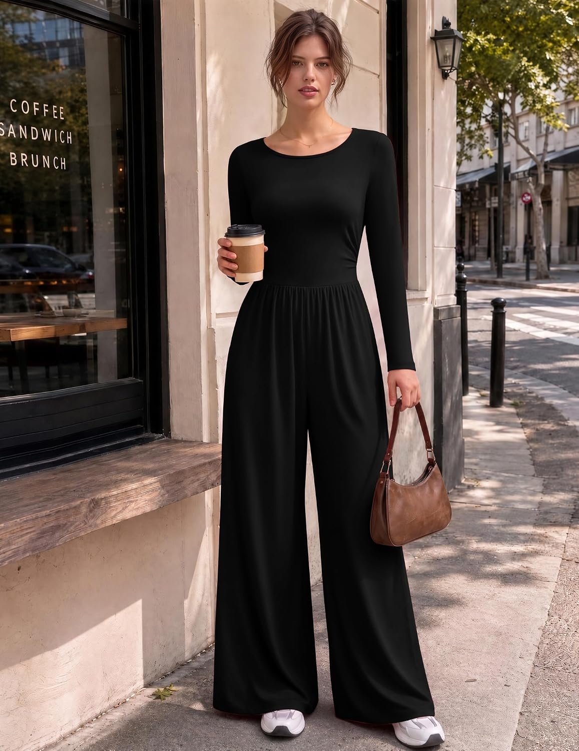 image:imageEkouaer Long Sleeve Jumpsuits for Women Dressy Fall One Piece OutfitsAblack