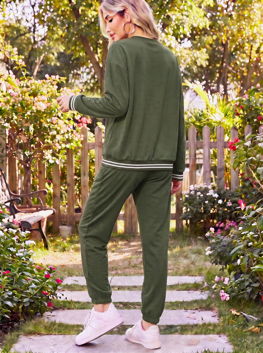 image:imageEkouaer Womens 2 Piece Lounge Sets Casual Matching Set 2026 Fashion OutfitArmy Green