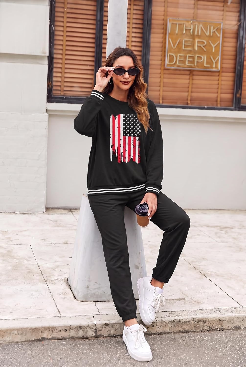 image:imageEkouaer Womens 2 Piece Lounge Sets Casual Matching Set 2026 Fashion OutfitBlack Flag