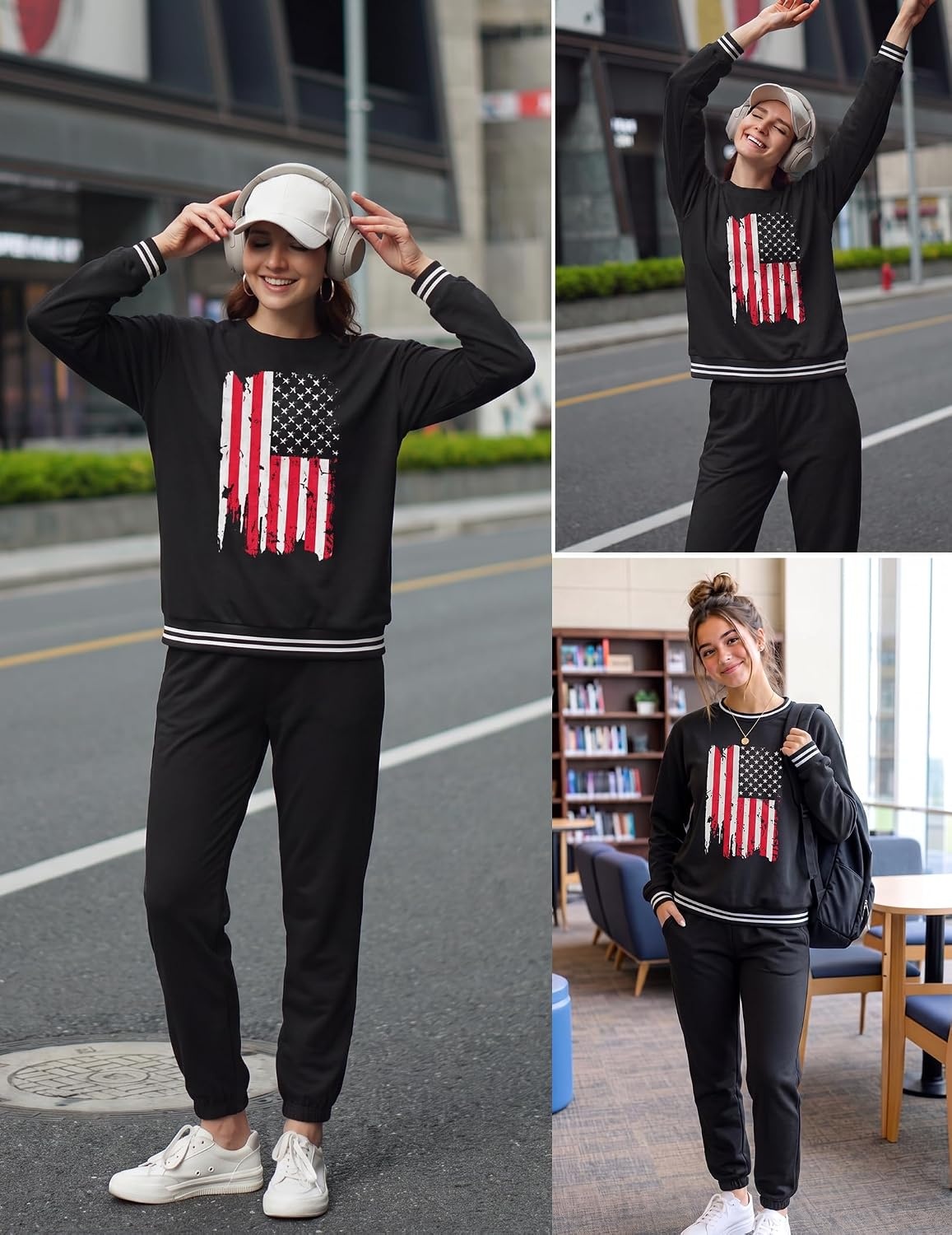 image:imageEkouaer Womens 2 Piece Lounge Sets Casual Matching Set 2026 Fashion OutfitBlack Flag