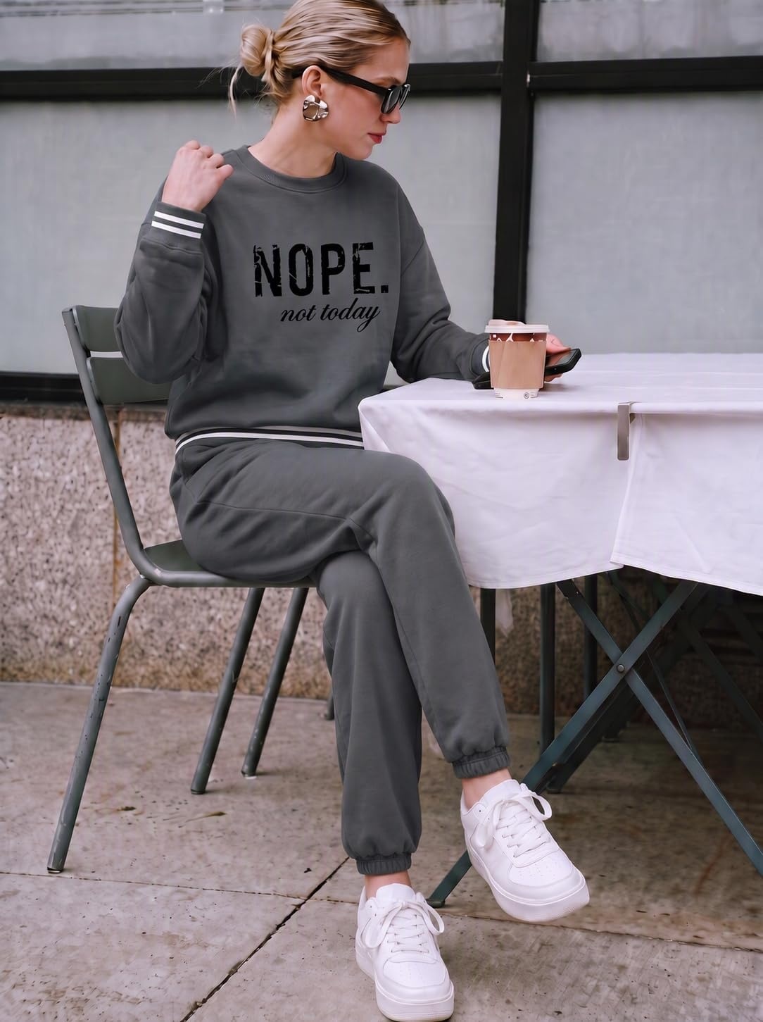 image:imageEkouaer Womens 2 Piece Lounge Sets Casual Matching Set 2026 Fashion OutfitDark Greynope