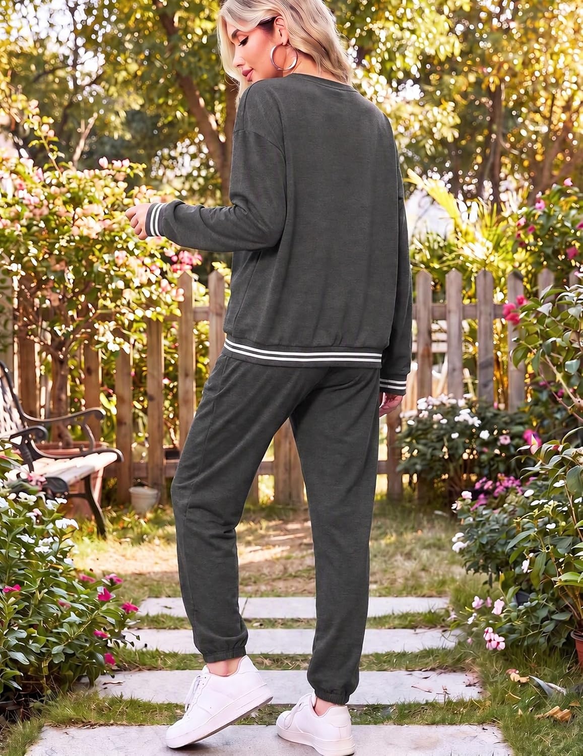 image:imageEkouaer Womens 2 Piece Lounge Sets Casual Matching Set 2026 Fashion OutfitDark Greynope