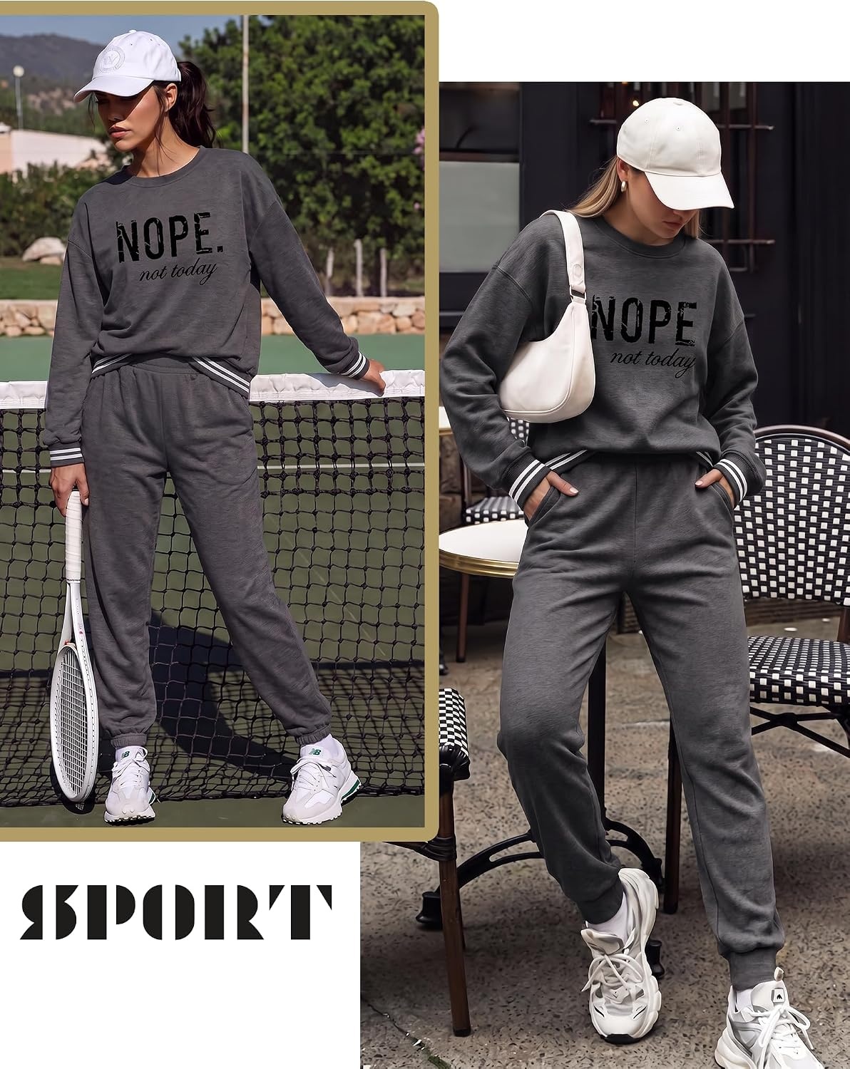 image:imageEkouaer Womens 2 Piece Lounge Sets Casual Matching Set 2026 Fashion OutfitDark Greynope