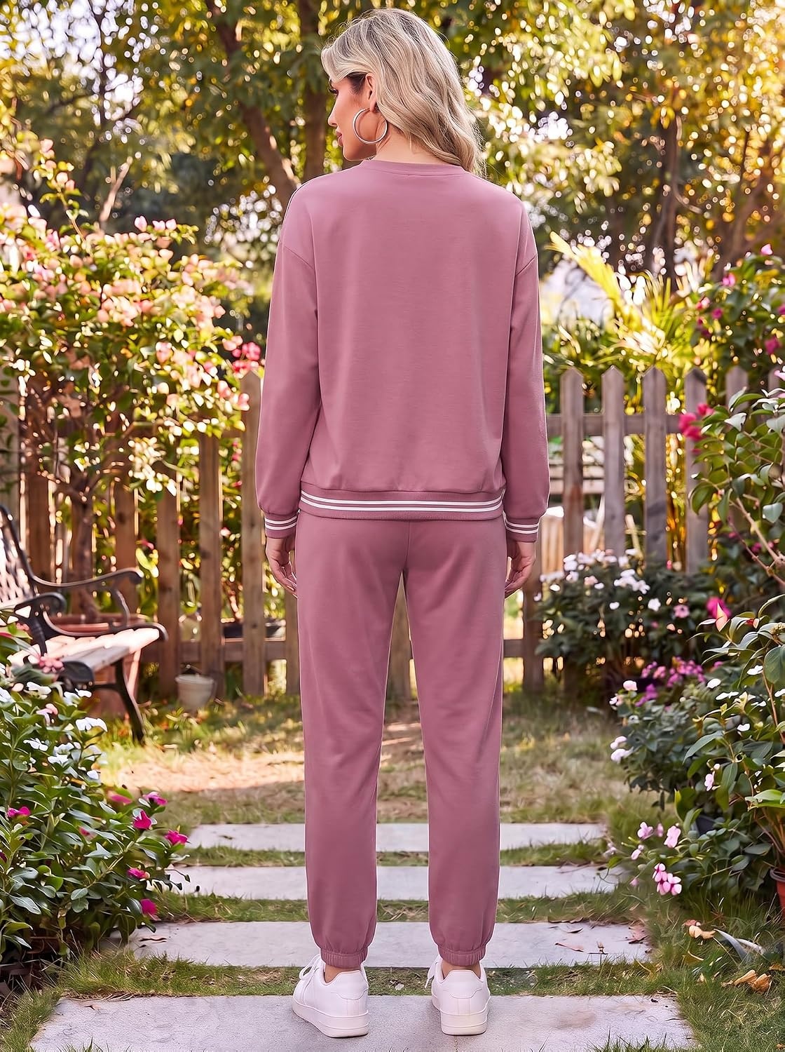 image:imageEkouaer Womens 2 Piece Lounge Sets Casual Matching Set 2026 Fashion OutfitDark Pink Bow