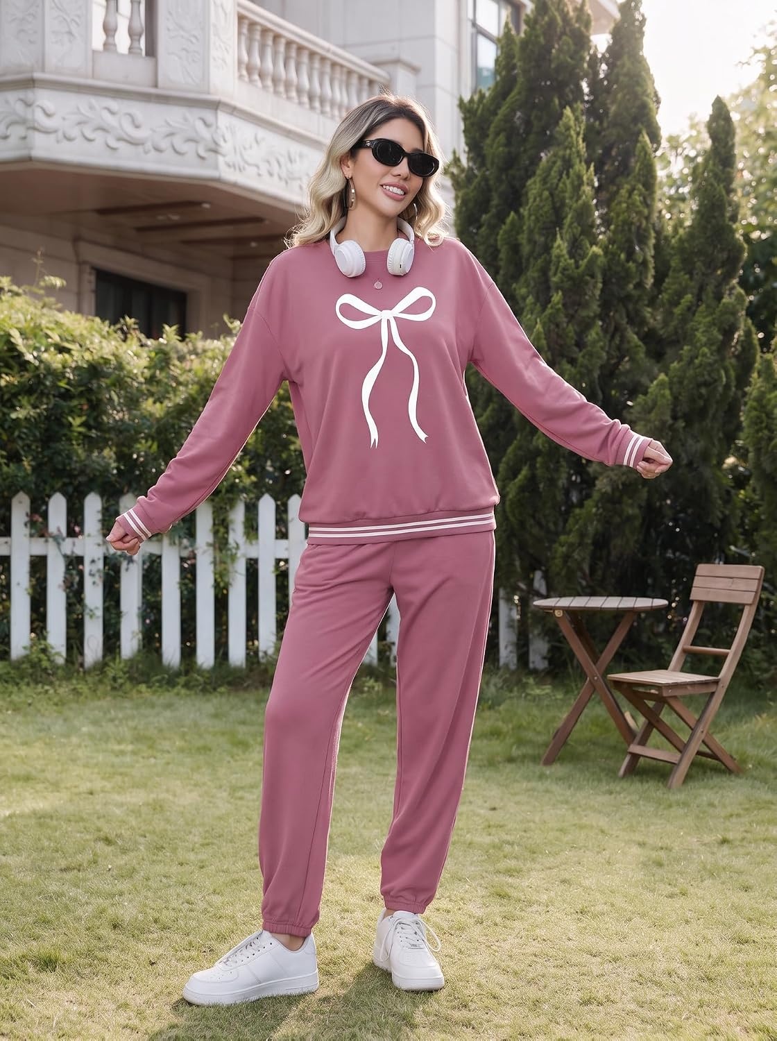 image:imageEkouaer Womens 2 Piece Lounge Sets Casual Matching Set 2026 Fashion OutfitDark Pink Bow