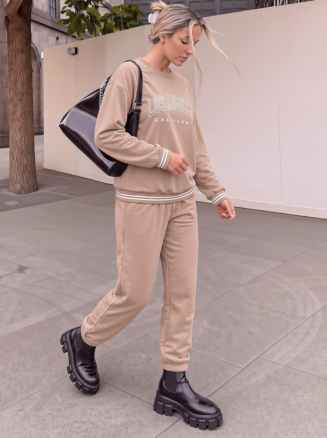 image:imageEkouaer Womens 2 Piece Lounge Sets Casual Matching Set 2026 Fashion OutfitKhaki