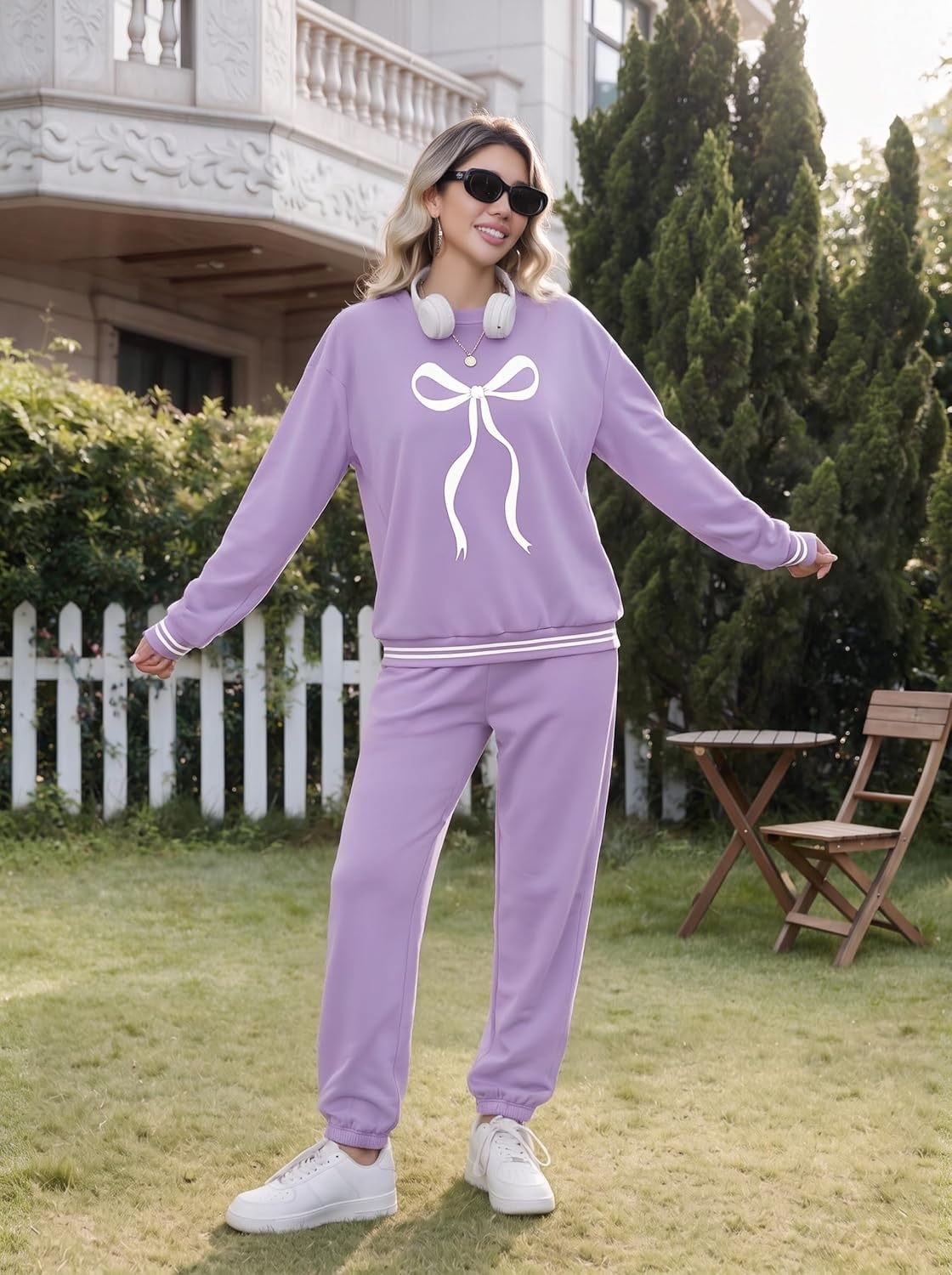 image:imageEkouaer Womens 2 Piece Lounge Sets Casual Matching Set 2026 Fashion OutfitPurple Bow