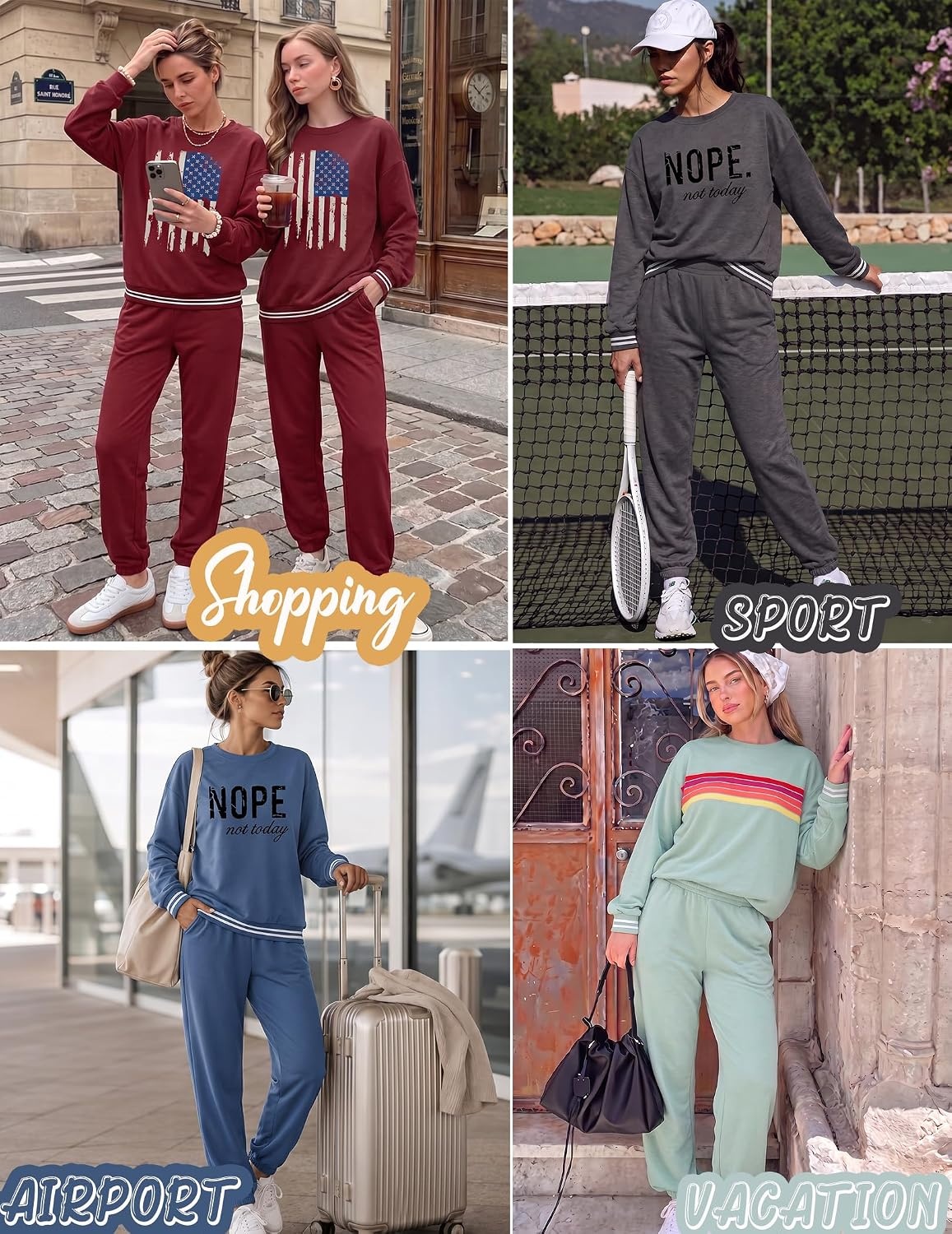 image:imageEkouaer Womens 2 Piece Lounge Sets Casual Matching Set 2026 Fashion OutfitRed Merry