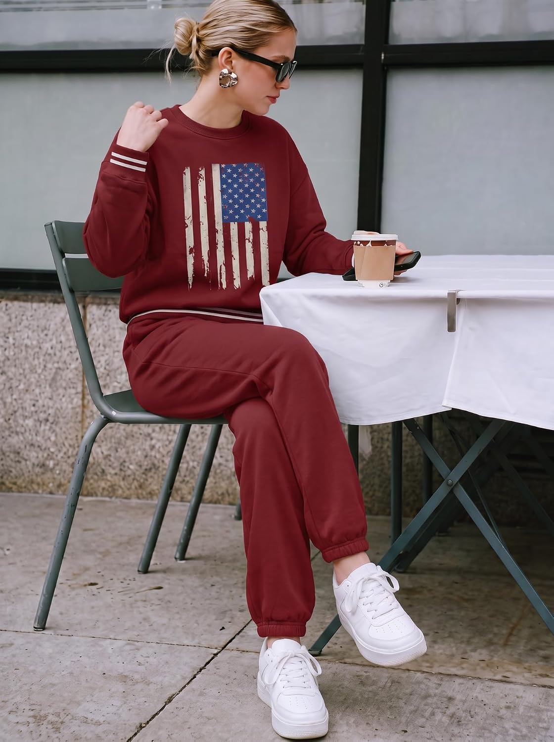 image:imageEkouaer Womens 2 Piece Lounge Sets Casual Matching Set 2026 Fashion OutfitWine Red Flag