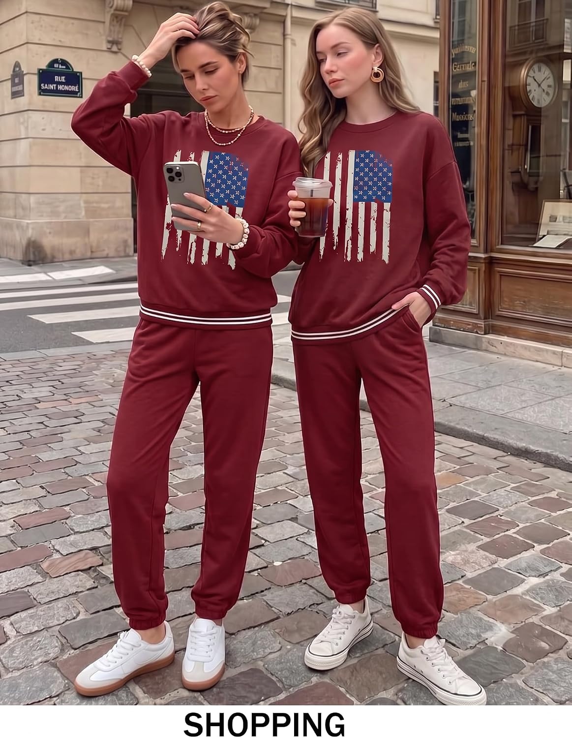 image:imageEkouaer Womens 2 Piece Lounge Sets Casual Matching Set 2026 Fashion OutfitWine Red Flag