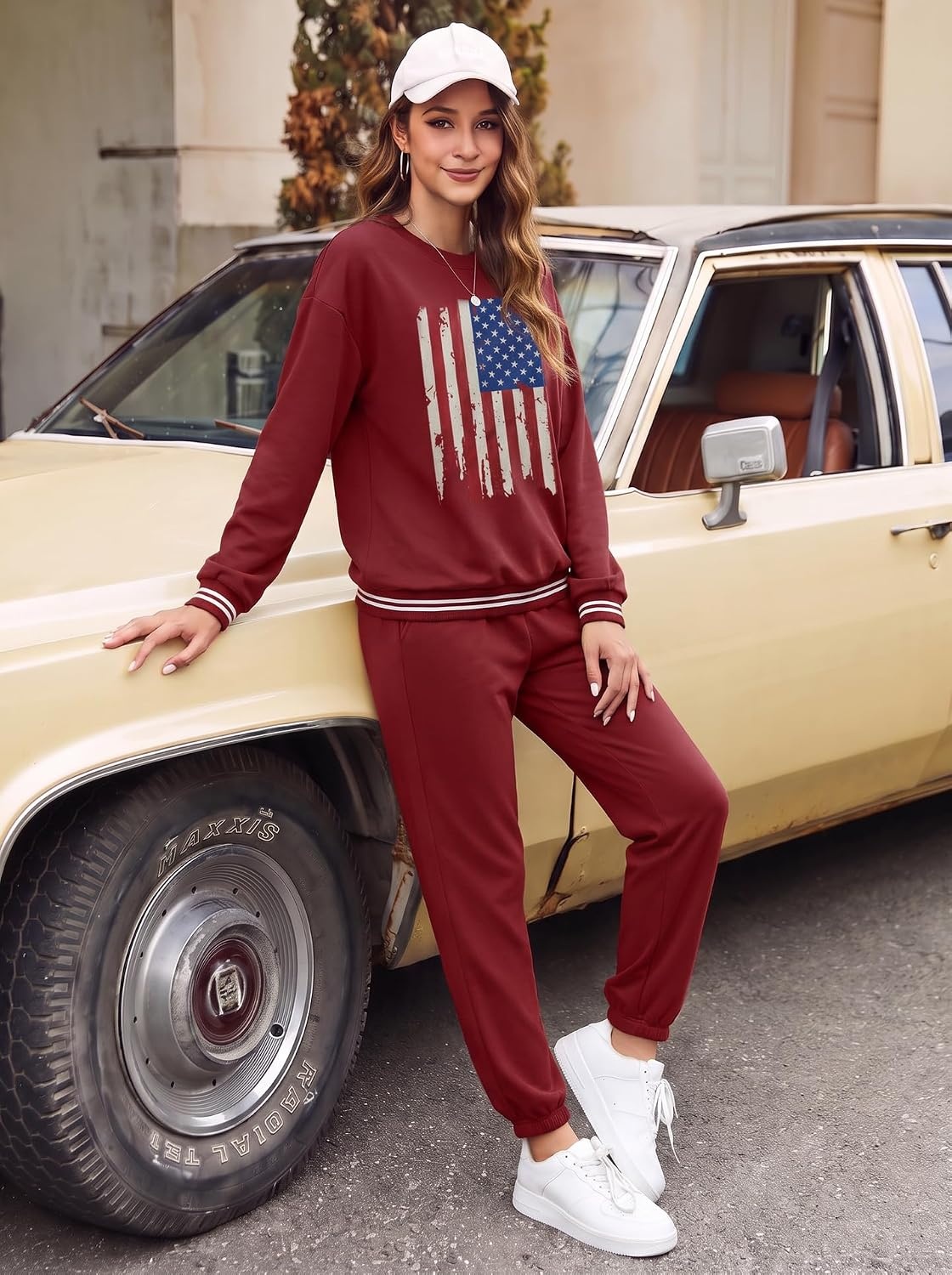 image:imageEkouaer Womens 2 Piece Lounge Sets Casual Matching Set 2026 Fashion OutfitWine Red Flag
