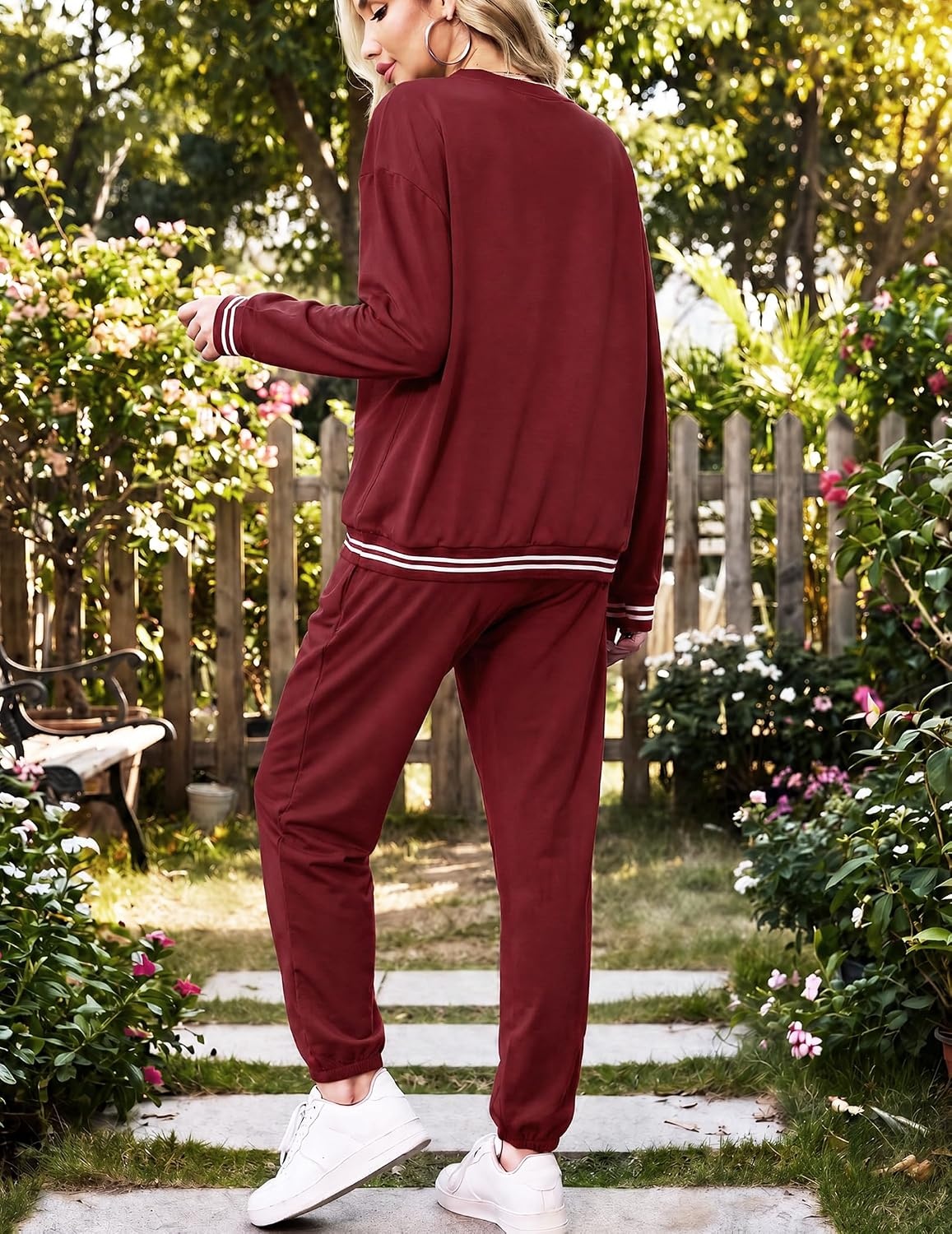 image:imageEkouaer Womens 2 Piece Lounge Sets Casual Matching Set 2026 Fashion OutfitWine Red Flag