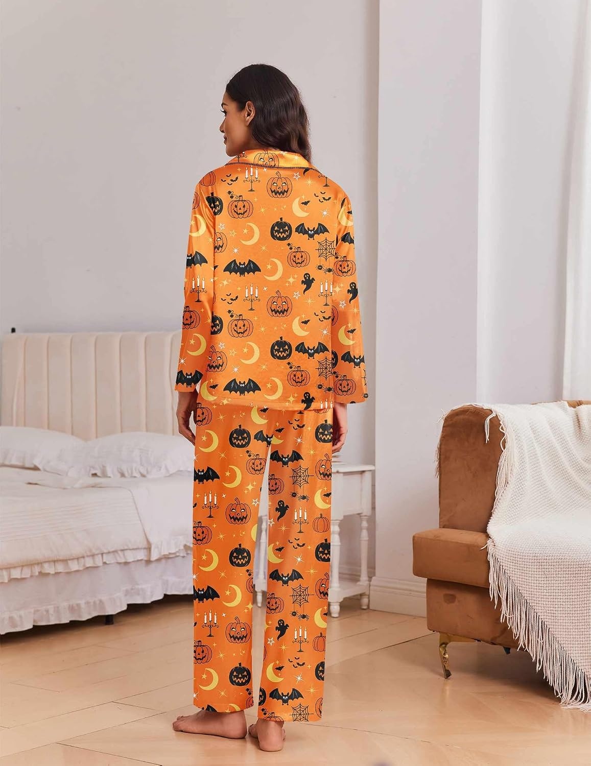 image:imageEkouaer Womens Christmas Pajamas Silk Satin Pjs 2 Piece Striped LoungewearHalloween
