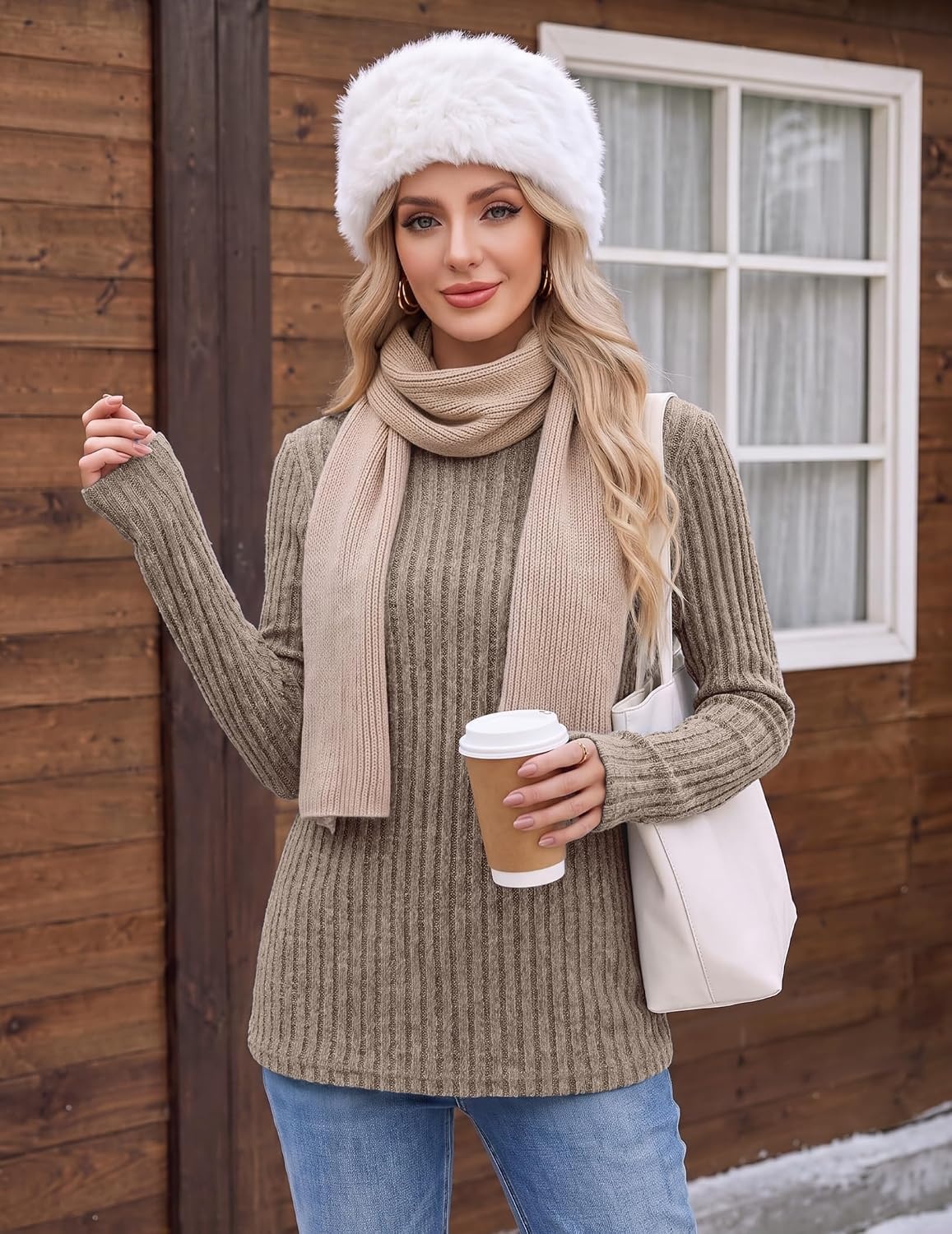 image:imageEkouaer Womens Long Sleeve Shirts Business Casual Tops Fall Winter ThermalCoffee