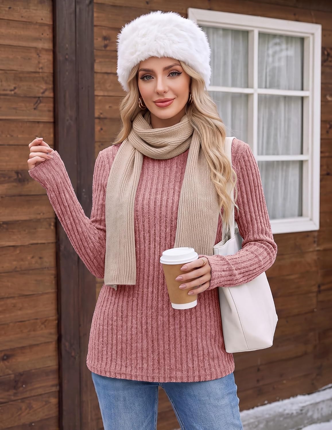 image:imageEkouaer Womens Long Sleeve Shirts Business Casual Tops Fall Winter ThermalWine Red