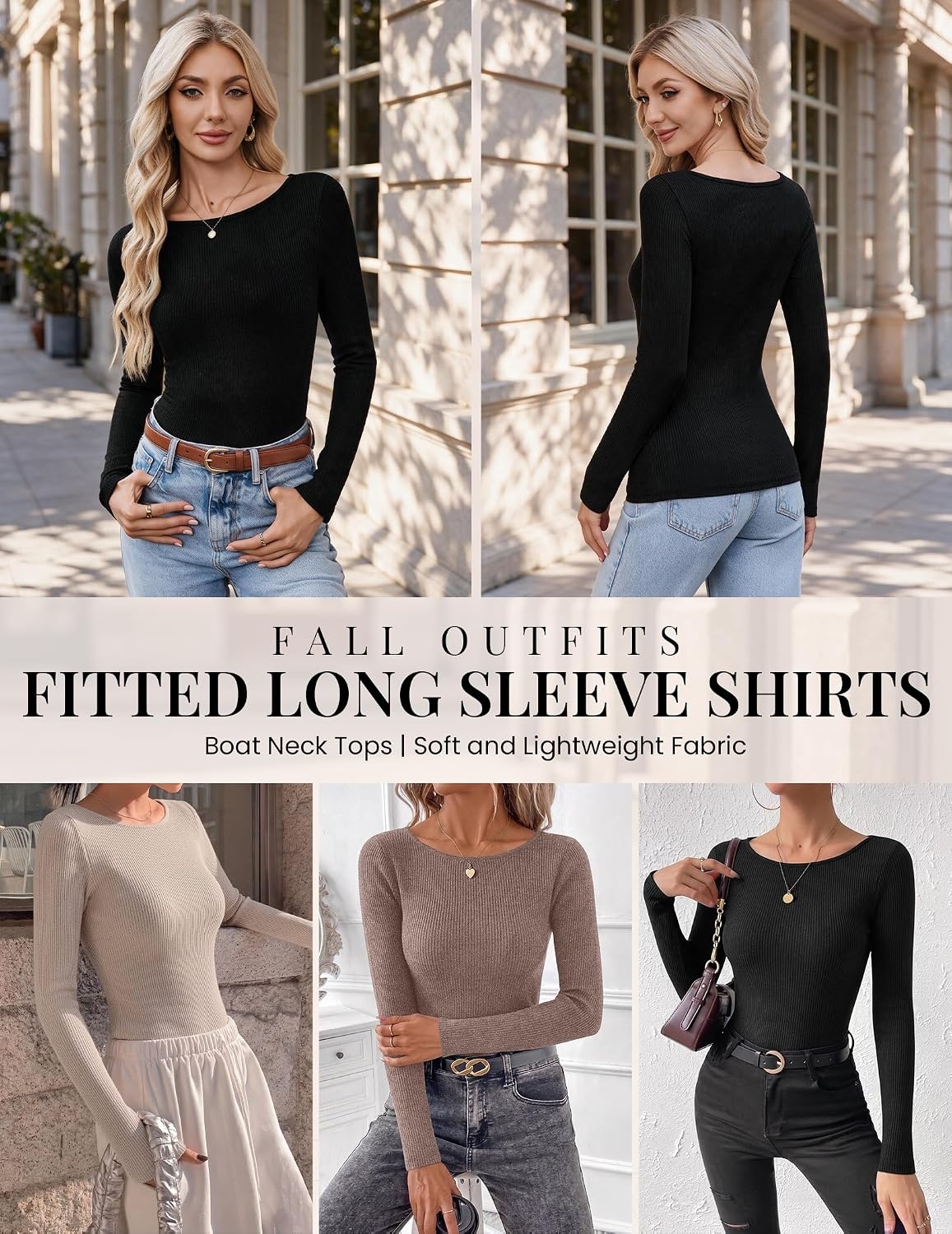 image:imageEkouaer Womens Long Sleeve Shirts Ribbed Tops Basic Thermal Undershirts3pcs Brown Black Khaki