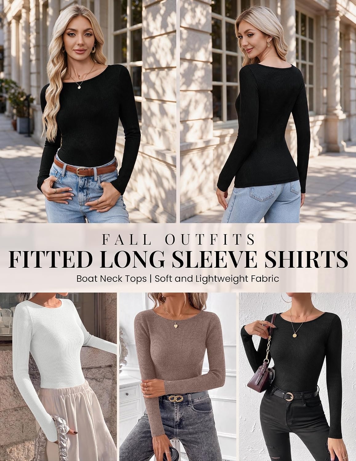 image:imageEkouaer Womens Long Sleeve Shirts Ribbed Tops Basic Thermal Undershirts3pcs Brown Black White