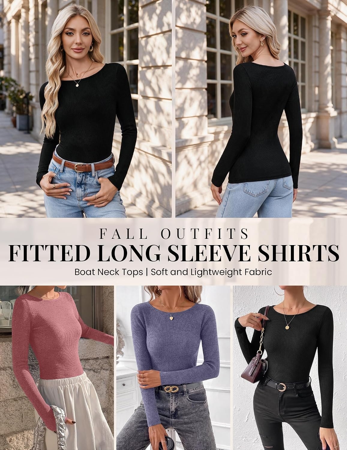 image:imageEkouaer Womens Long Sleeve Shirts Ribbed Tops Basic Thermal Undershirts3pcs Navy Blue Black Wine Red