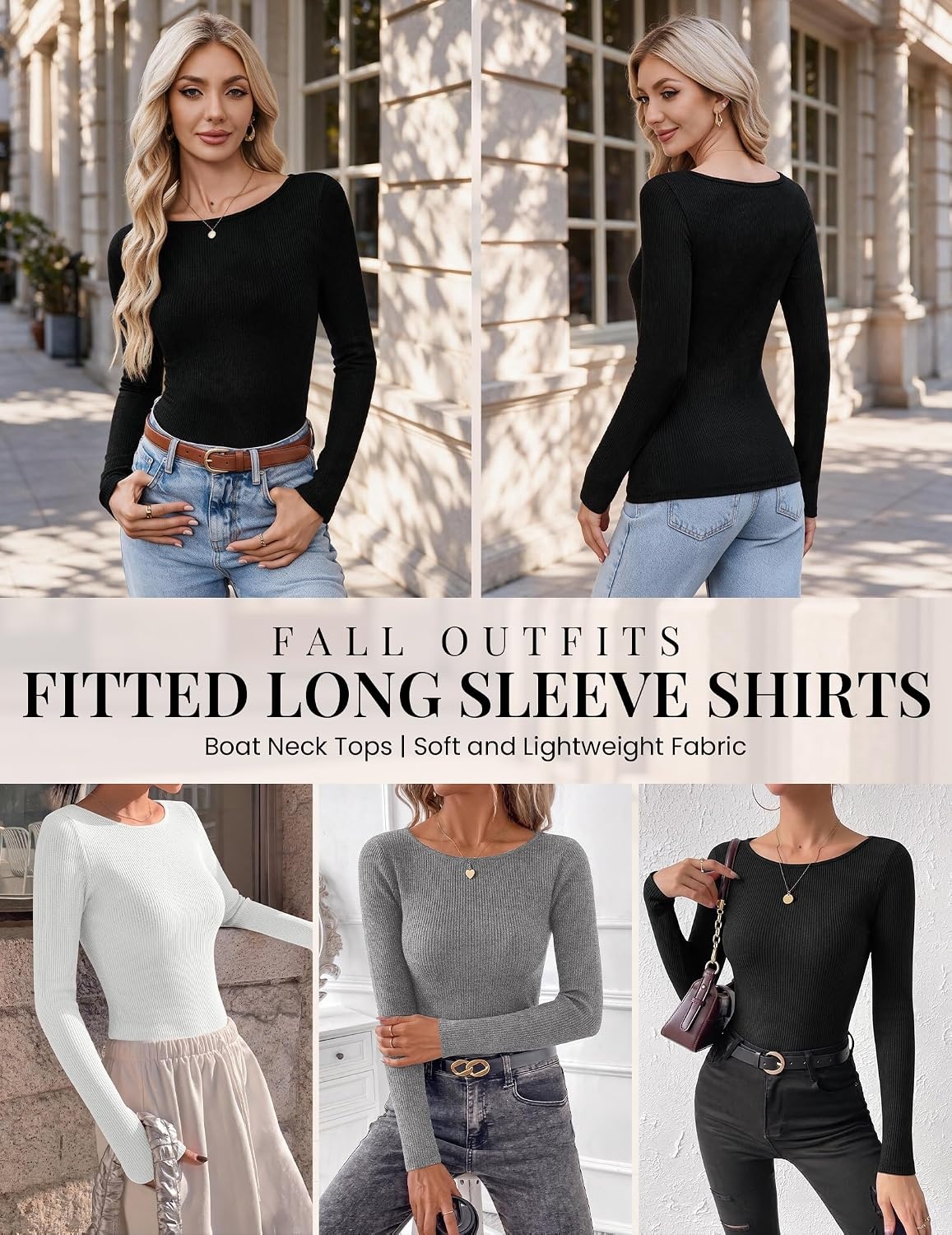 image:imageEkouaer Womens Long Sleeve Shirts Ribbed Tops Basic Thermal Undershirts3pcs White Black Light Gray