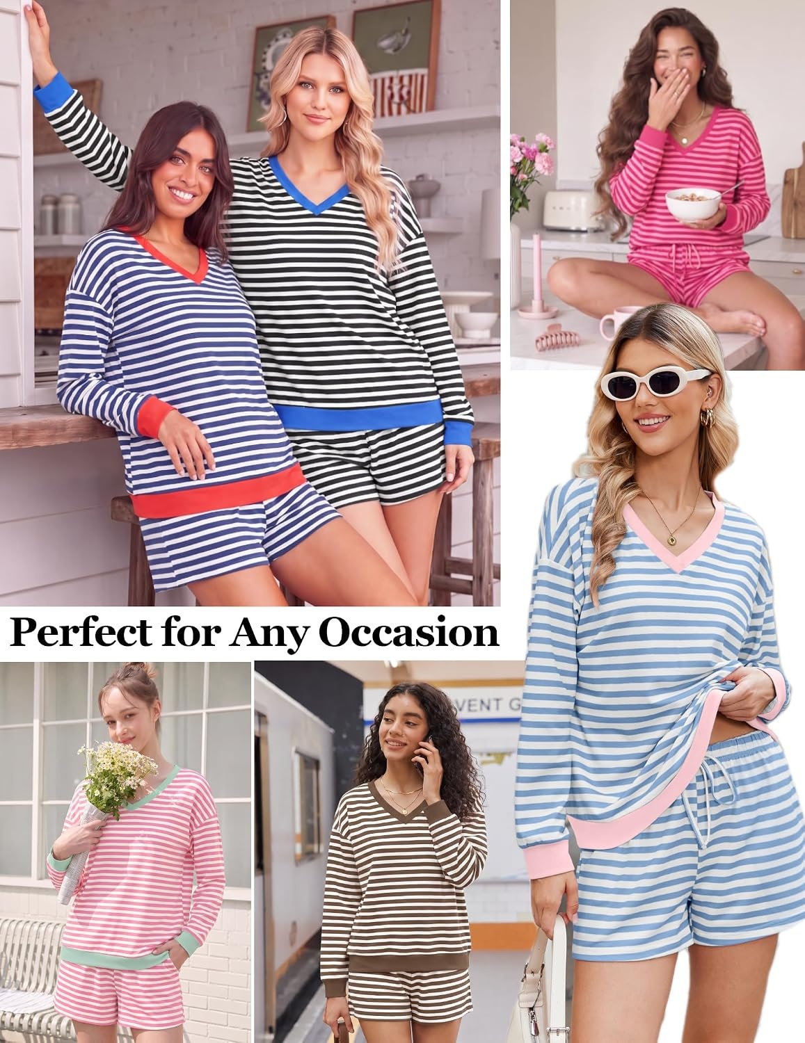 image:imageEkouaer Womens Lounge Sets 2 Piece Long Sleeve Casual Striped Matching SetPink Rose Stripe