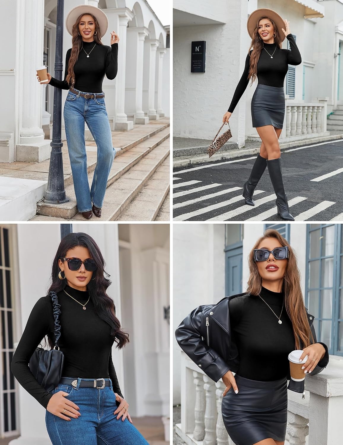 image:imageEkouaer Womens Mock Turtleneck Tops Fitted Long Sleeve ShirtsBlack