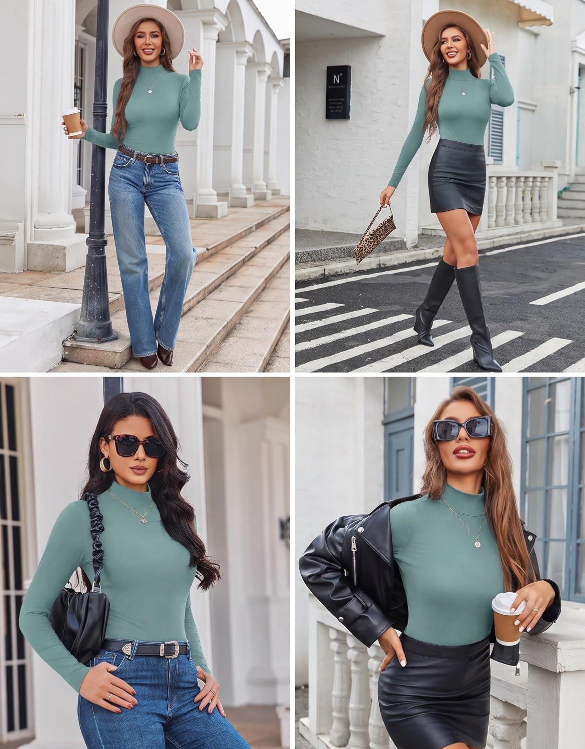 image:imageEkouaer Womens Mock Turtleneck Tops Fitted Long Sleeve ShirtsBlue