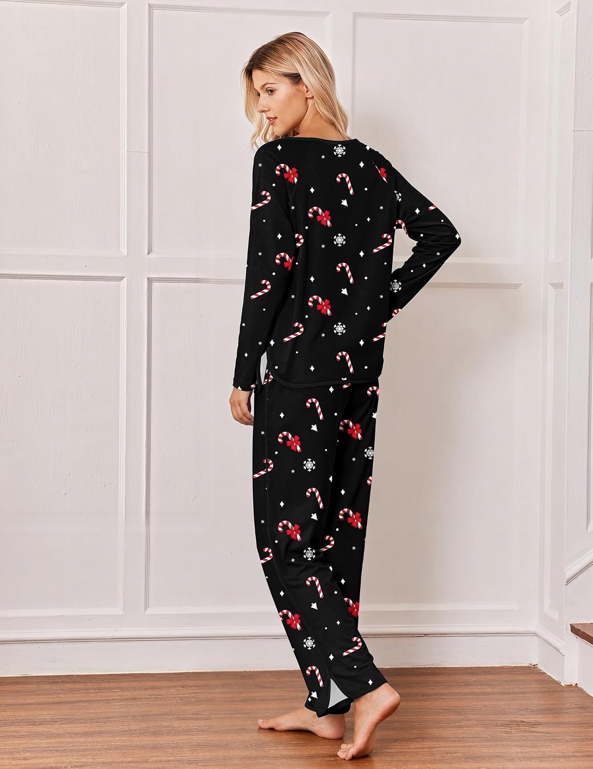 image:imageEkouaer Womens Pajama Sets 2 Piece Striped Loungewear Soft Matching PjsChristmas Black Candy Cane