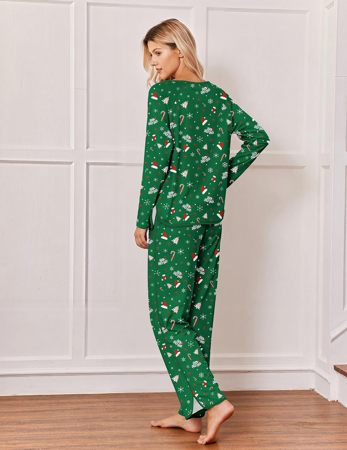 image:imageEkouaer Womens Pajama Sets 2 Piece Striped Loungewear Soft Matching PjsChristmas Green