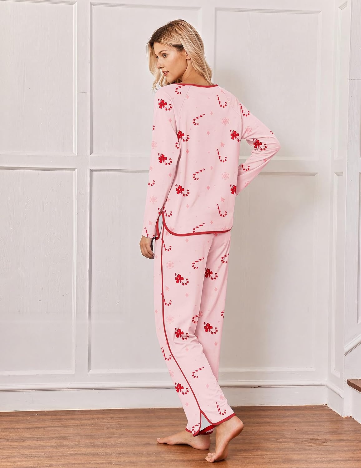 image:imageEkouaer Womens Pajama Sets 2 Piece Striped Loungewear Soft Matching PjsChristmas Pink Candy Cane