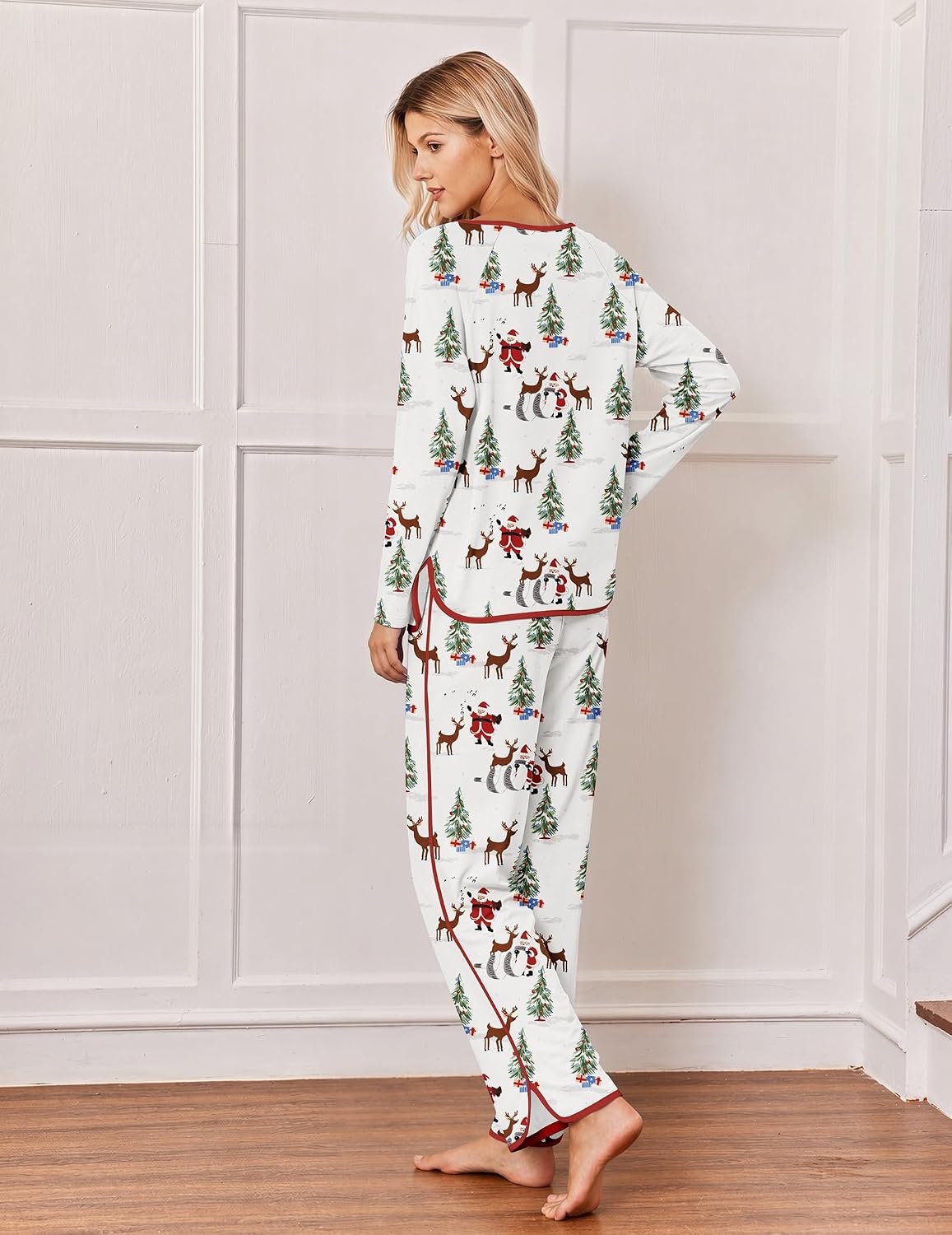 image:imageEkouaer Womens Pajama Sets 2 Piece Striped Loungewear Soft Matching PjsChristmas White Santa Claus