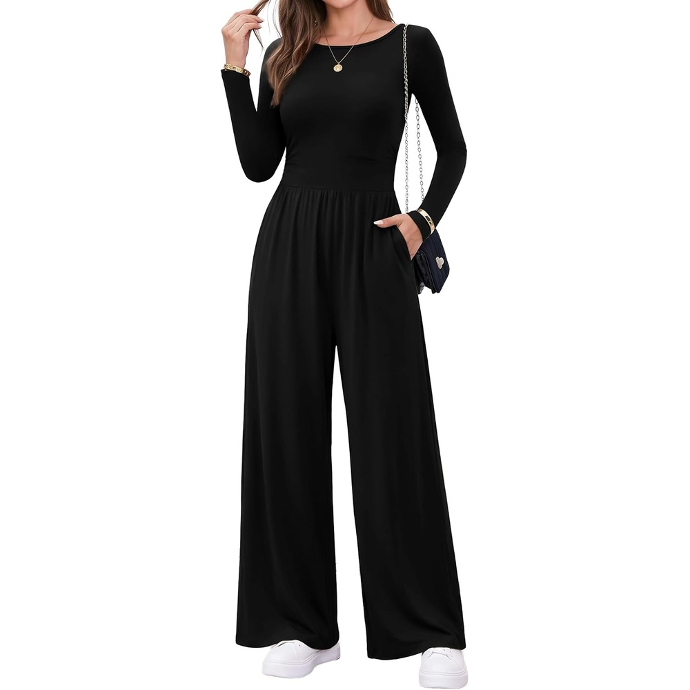 image:imageEkouaer Long Sleeve Jumpsuits for Women Dressy Fall One Piece OutfitsAblack