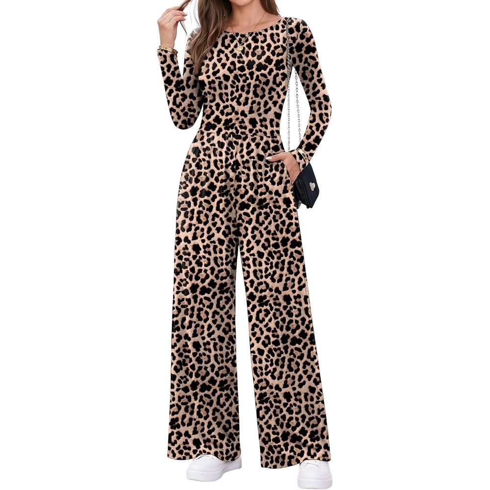 image:imageEkouaer Long Sleeve Jumpsuits for Women Dressy Fall One Piece OutfitsLeopard