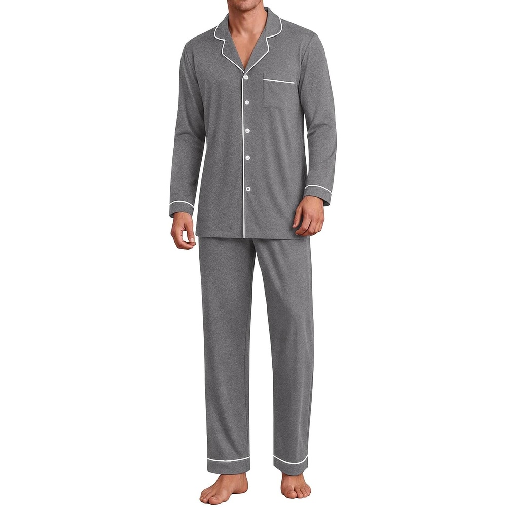 image:imageEkouaer Mens Pajama Sets Long Sleeve Loungewear Button Down Pjs with PantsGrey