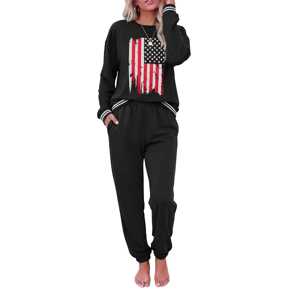 image:imageEkouaer Womens 2 Piece Lounge Sets Casual Matching Set 2026 Fashion OutfitBlack Flag