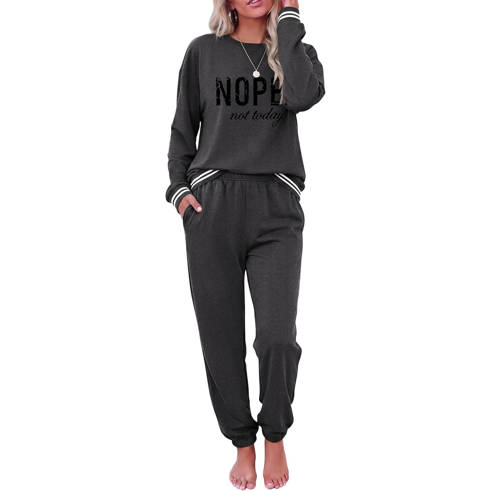 image:imageEkouaer Womens 2 Piece Lounge Sets Casual Matching Set 2026 Fashion OutfitDark Greynope