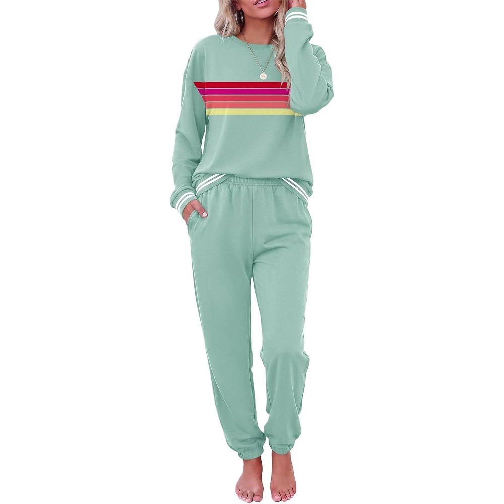 image:imageEkouaer Womens 2 Piece Lounge Sets Casual Matching Set 2026 Fashion OutfitIce Greenstriped