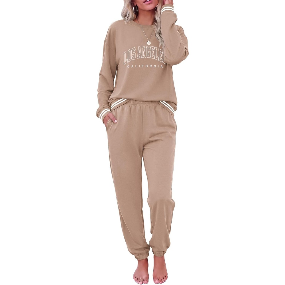 image:imageEkouaer Womens 2 Piece Lounge Sets Casual Matching Set 2026 Fashion OutfitKhaki